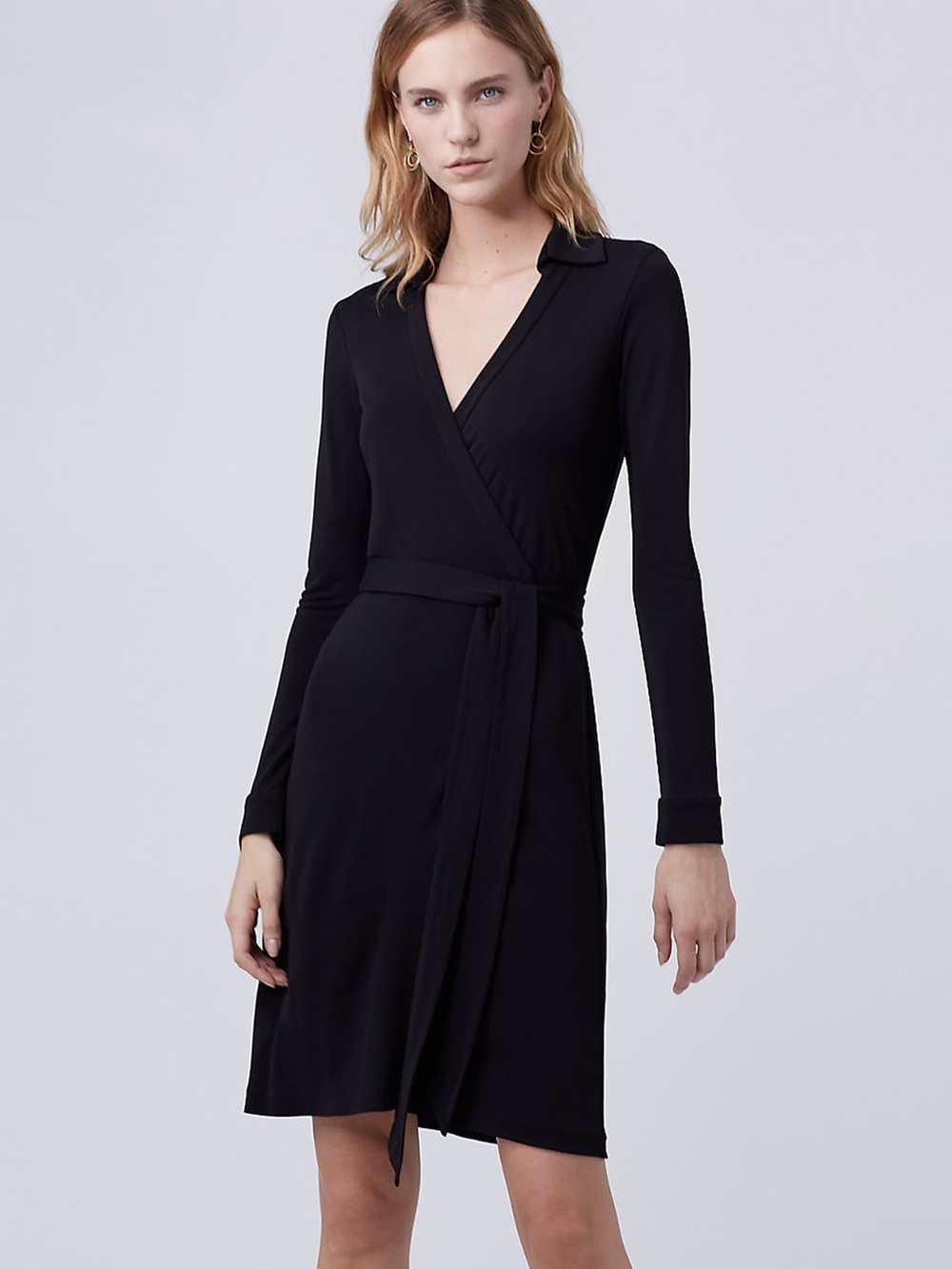 Calvin Klein Black Long Sleeve Wrap Dress with Collar - Picture 1 of 3
